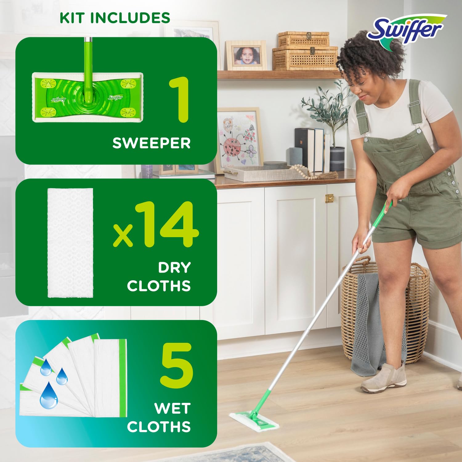 Swiffer mango ensamblado listo para usar, montaje rápido y fácil