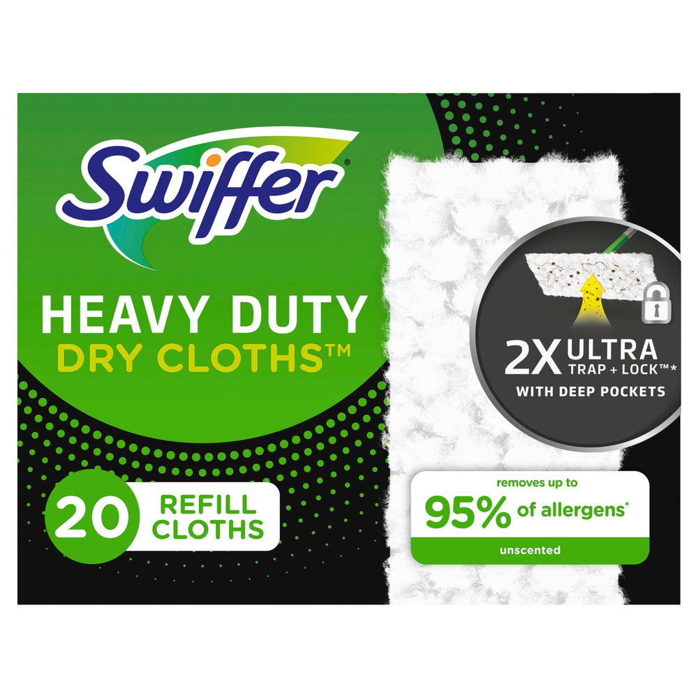 Swiffer mostrando frente del paquete con 40 paños, limpieza rápida