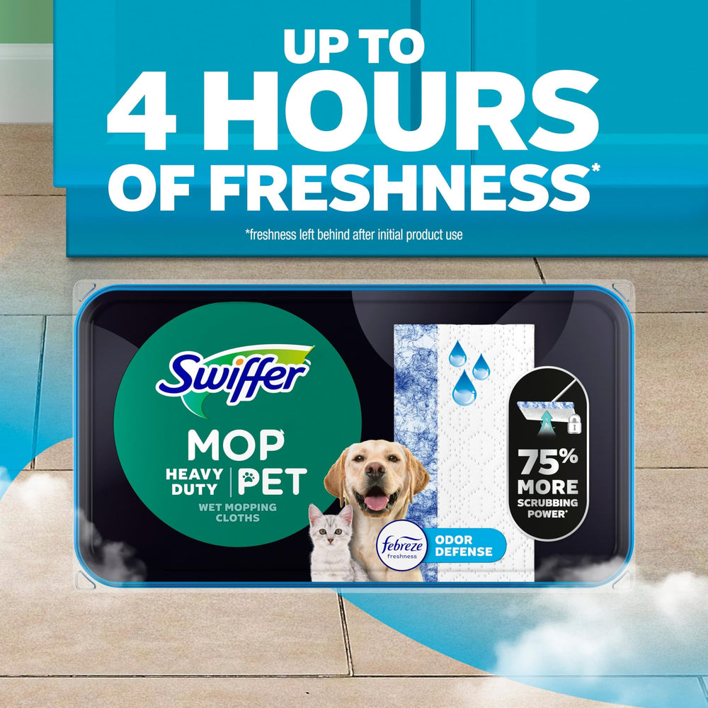 Swiffer en cocina con mascota mostrando extracción de residuos y control de olores