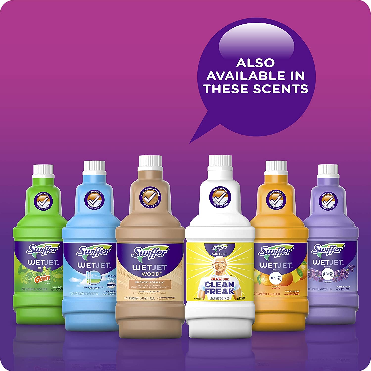 Swiffer almohadilla húmeda con solución demostrando acción limpiadora