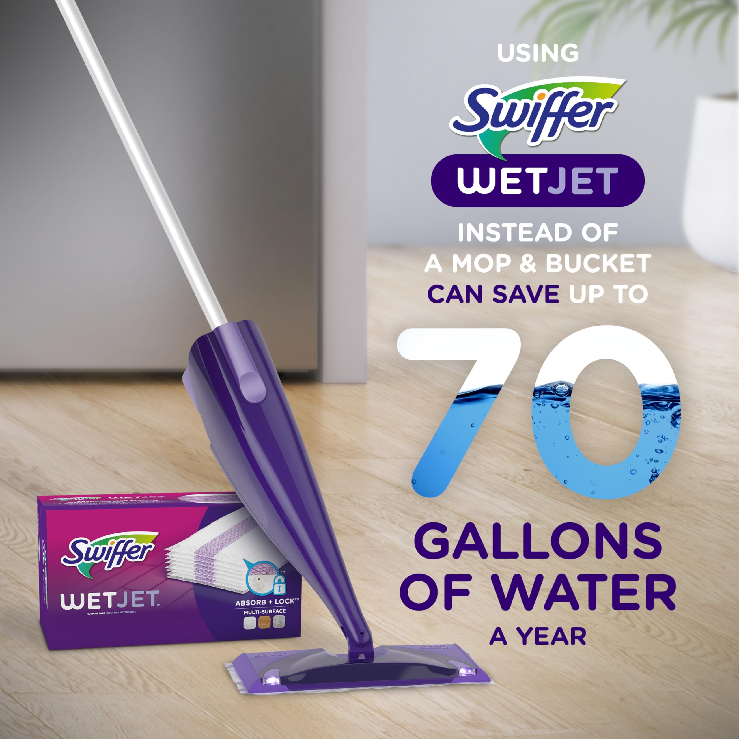 Escena doméstica Swiffer en uso para limpieza rápida y mantenimiento diario