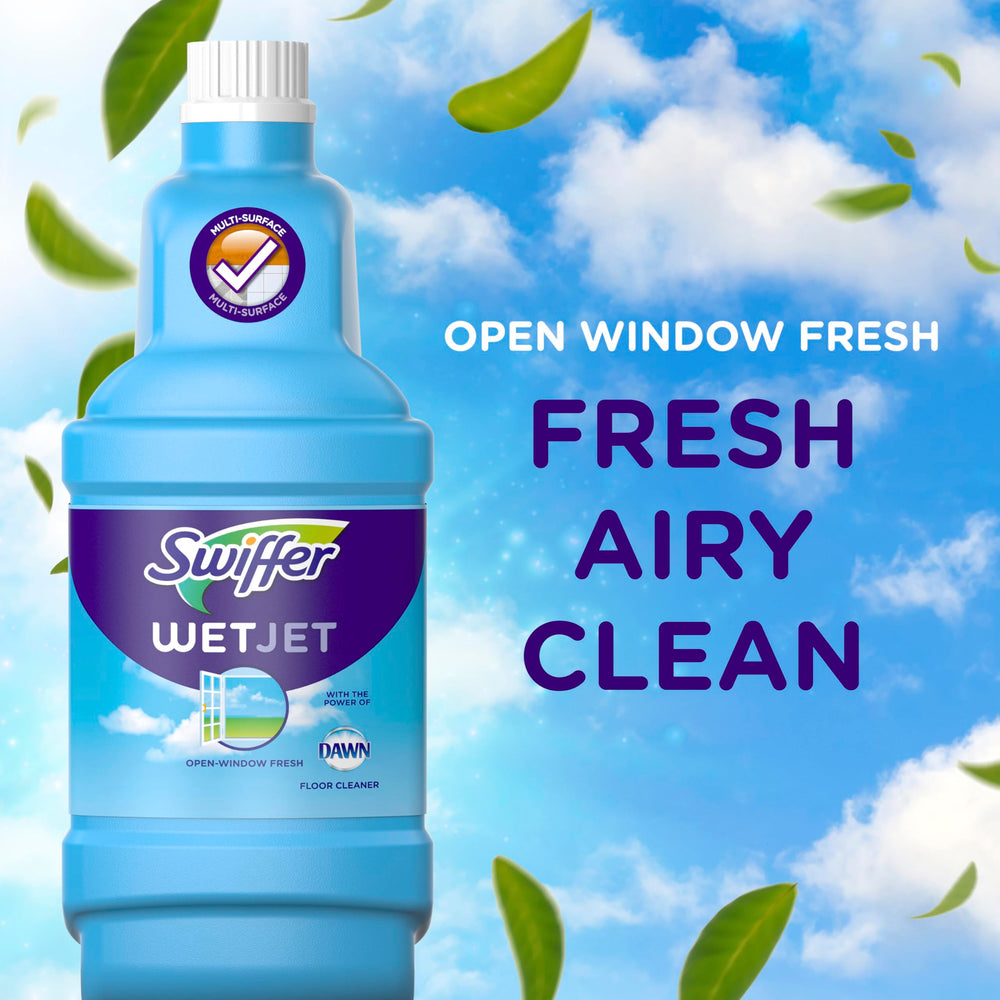Swiffer WetJet comparación de tamaño frente a una escoba, compacto y manejable