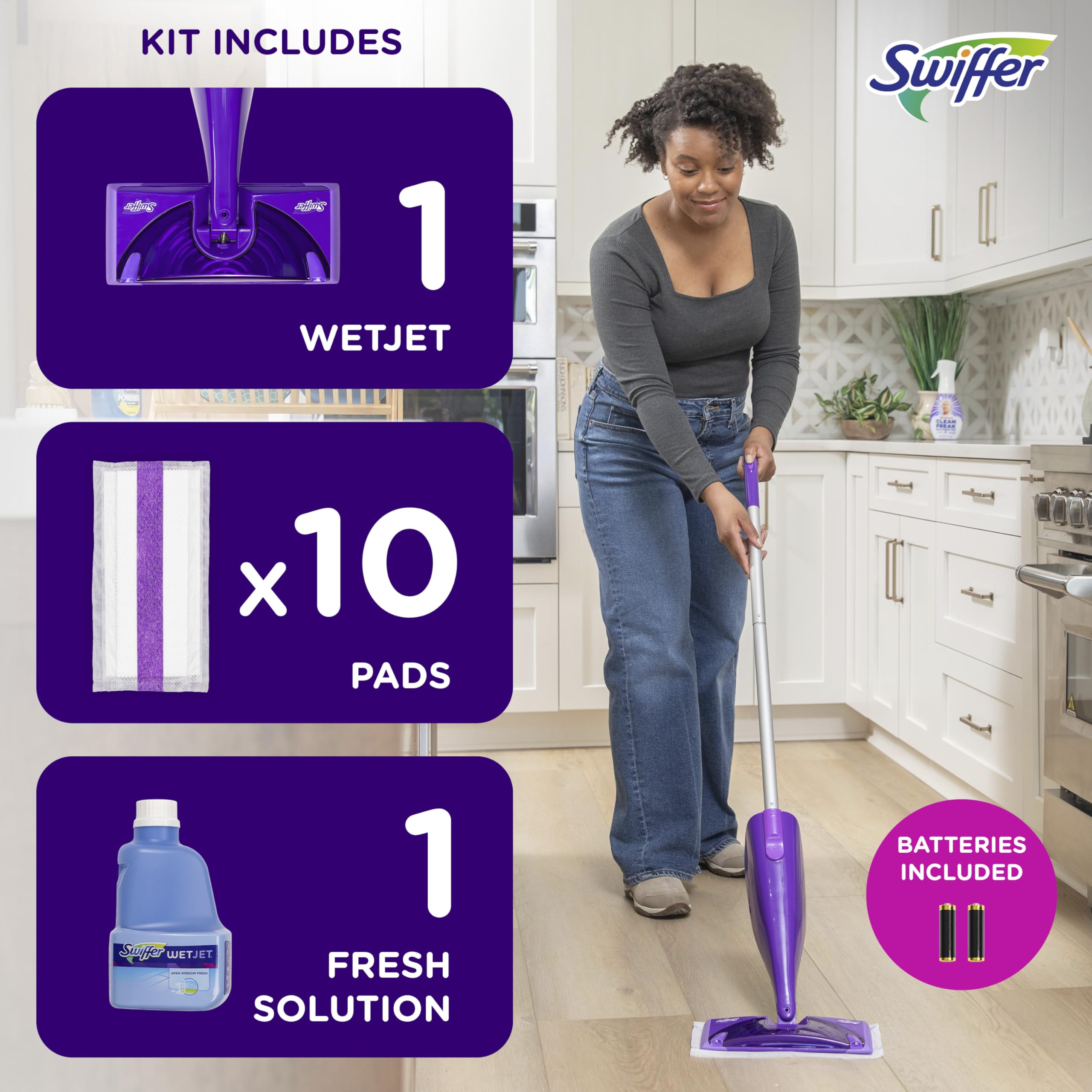 Swiffer WetJet pilas incluidas dentro del paquete, funciona al sacarlo