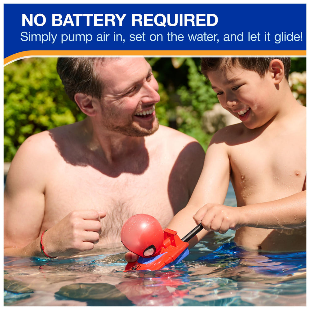 SwimWays Spider-Man bote navegando en piscina, entretenimiento seguro supervisado