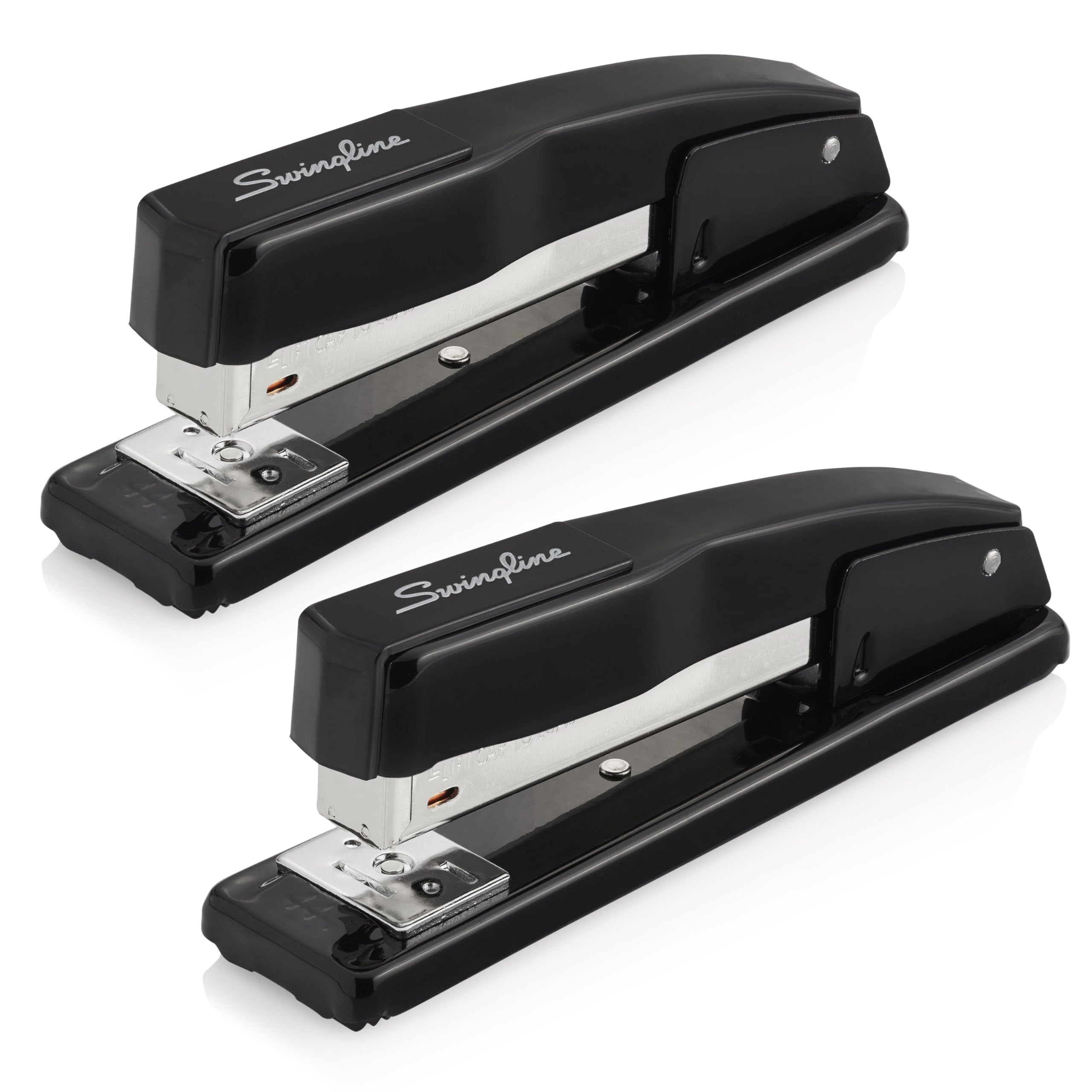 Swingline vista frontal metálica mostrando diseño resistente y uso cómodo
