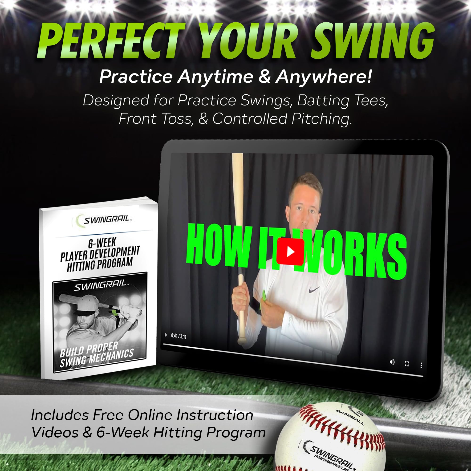 SWINGRAIL etiqueta con instrucciones y enlace a videos instructivos