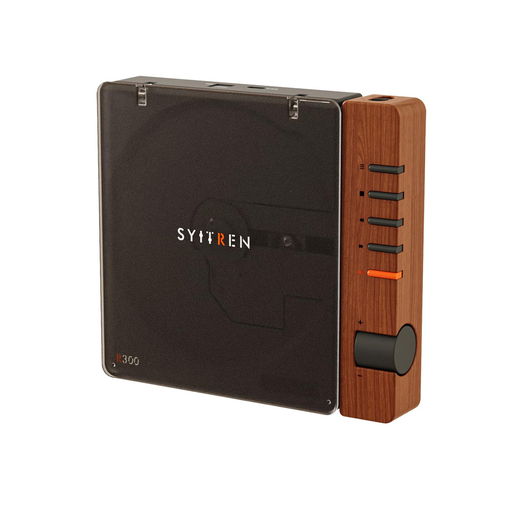 syitren R300 integrado en sala retro con equipo Hi‑Fi externo