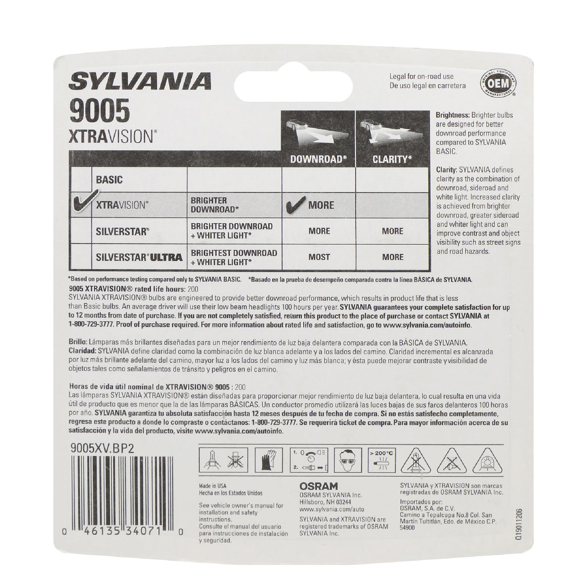 SYLVANIA 9005 primer plano del filamento que sugiere durabilidad superior