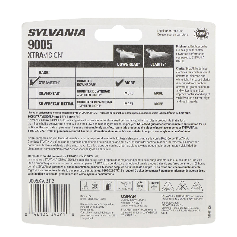 SYLVANIA 9005 primer plano del filamento que sugiere durabilidad superior