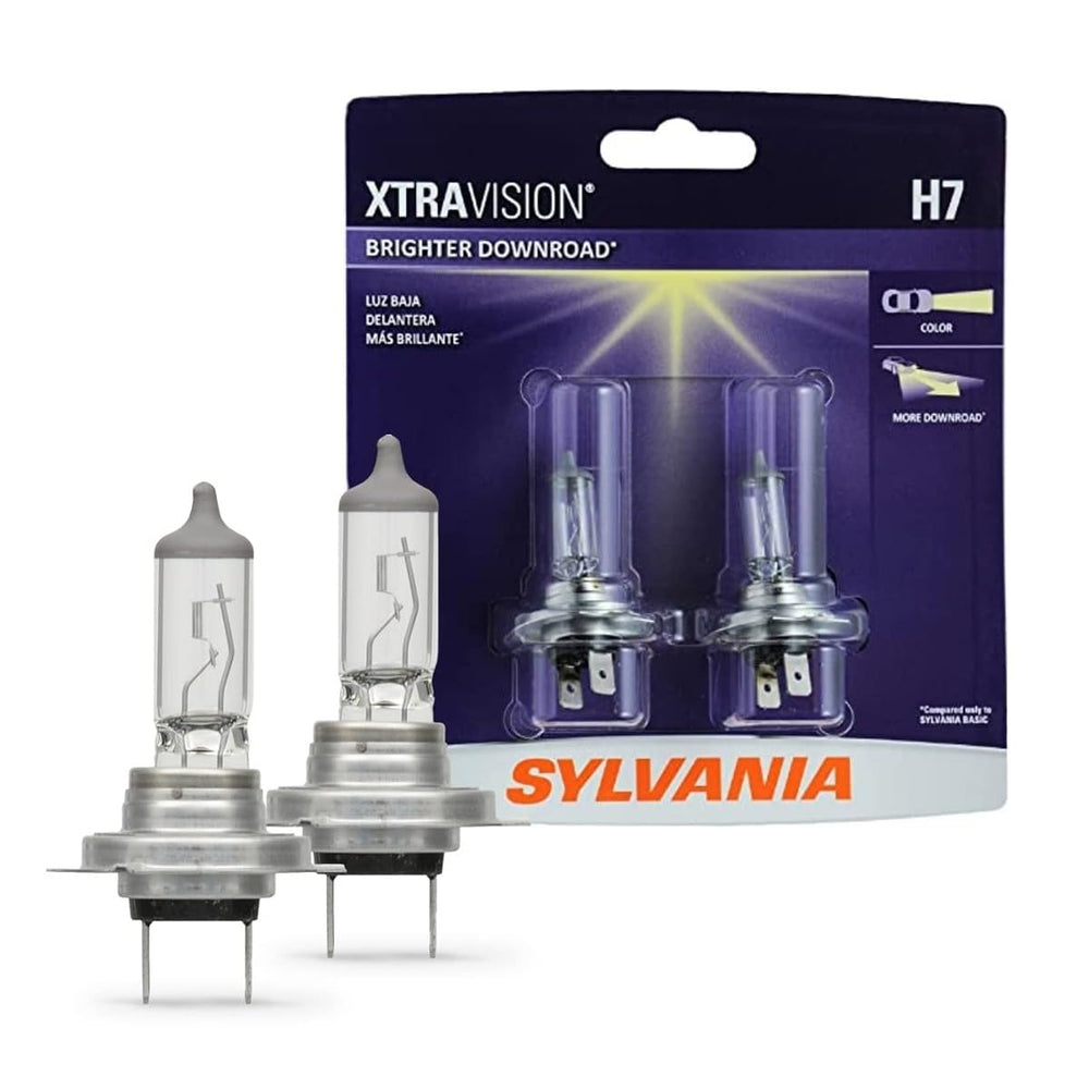 SYLVANIA empaque frontal con dos bombillas H7 mostrando presentación y seguridad