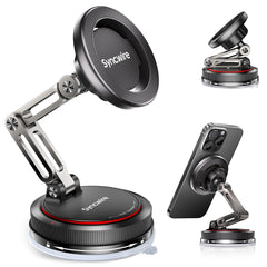 SYNCWIRE vista frontal del soporte mostrando diseño negro mate y montaje seguro