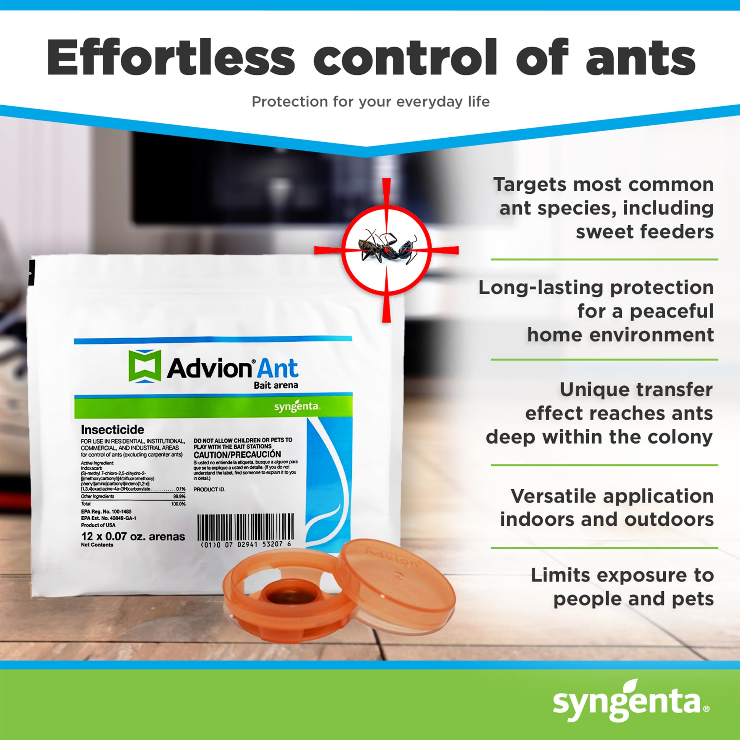 Syngenta Advion placed along a baseboard demonstrating discreet placement