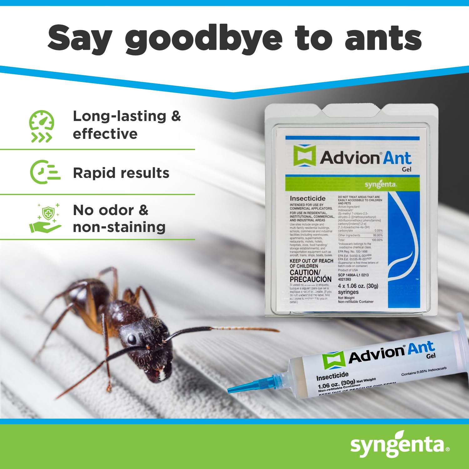 Syngenta Advion Ant Gel syringe close-up highlighting precise application