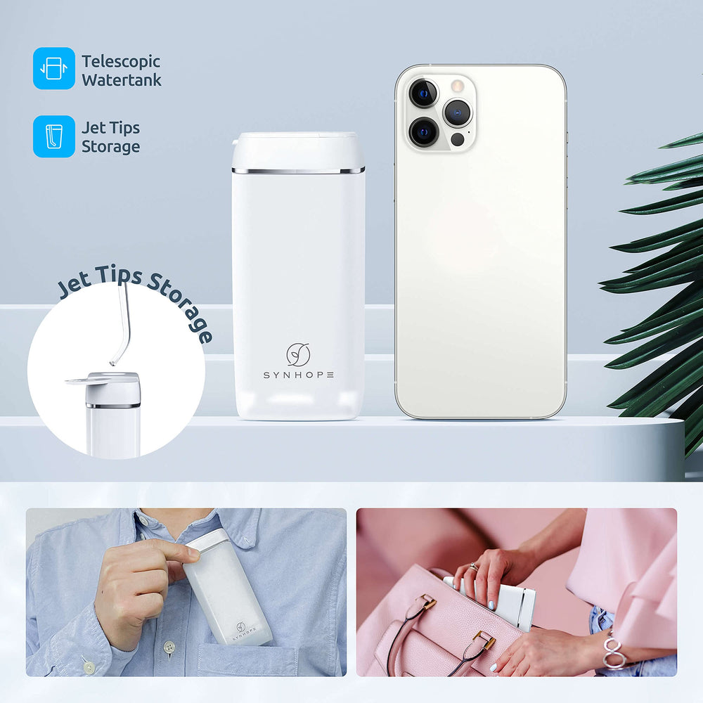 SYNHOPE irrigador en uso junto al lavabo demostrando facilidad y seguridad IPX7