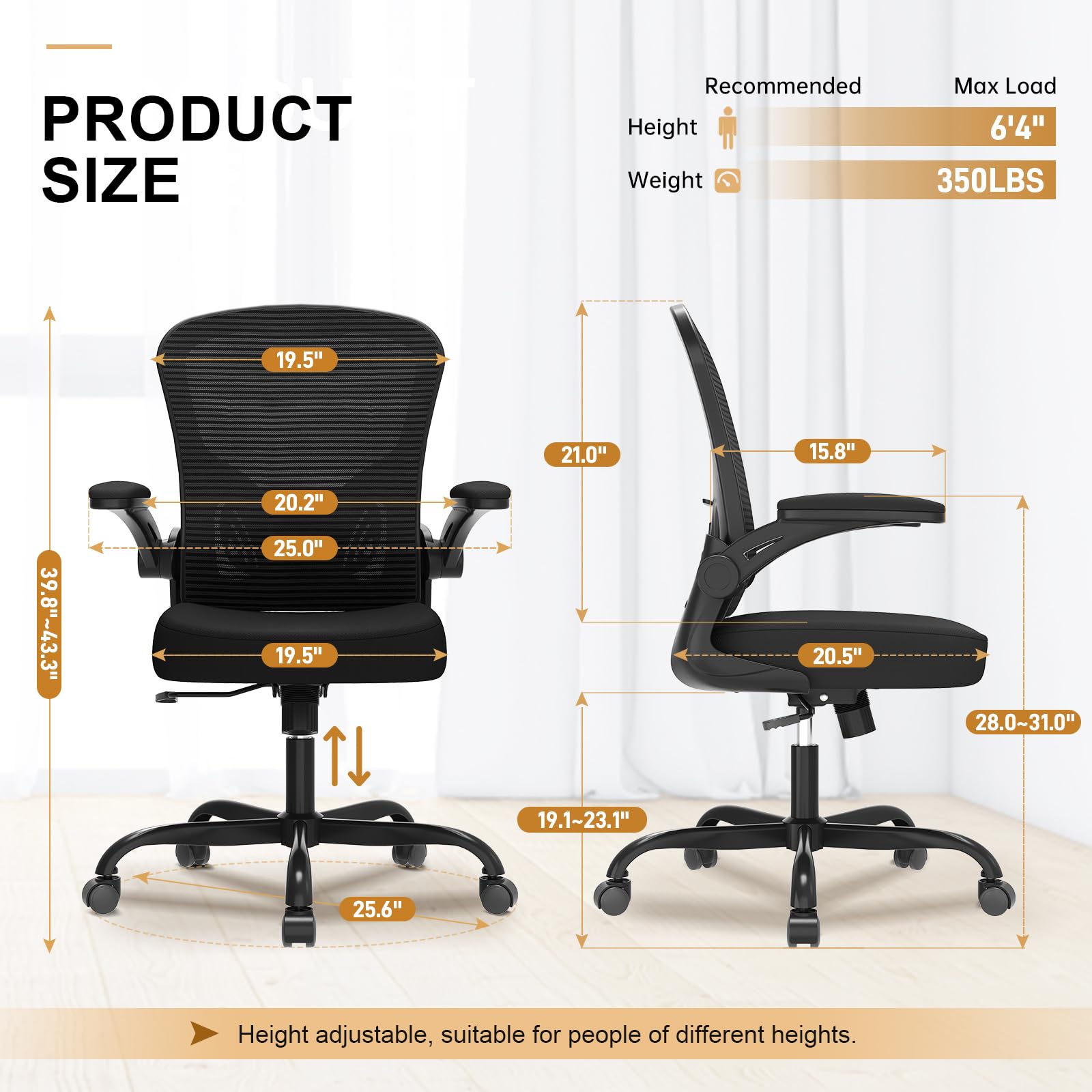 Synorla demonstrating flip-up armrest to save desk space and flexibility