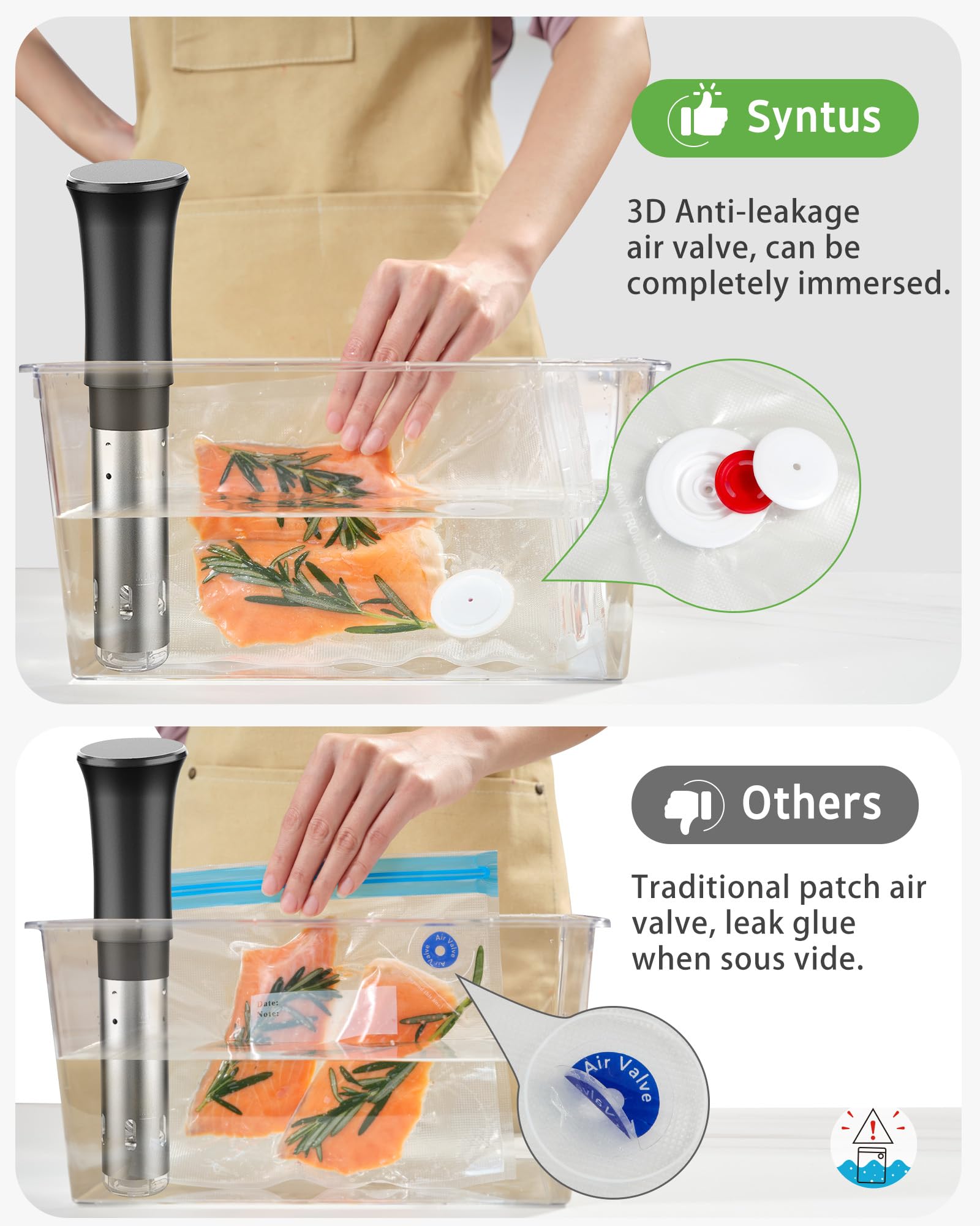 Syntus detalle de válvula de silicona desmontable, inmersión segura para sous vide