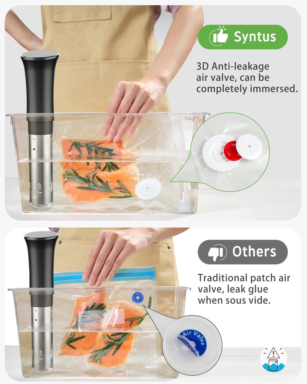 Syntus detalle de válvula de silicona desmontable, inmersión segura para sous vide
