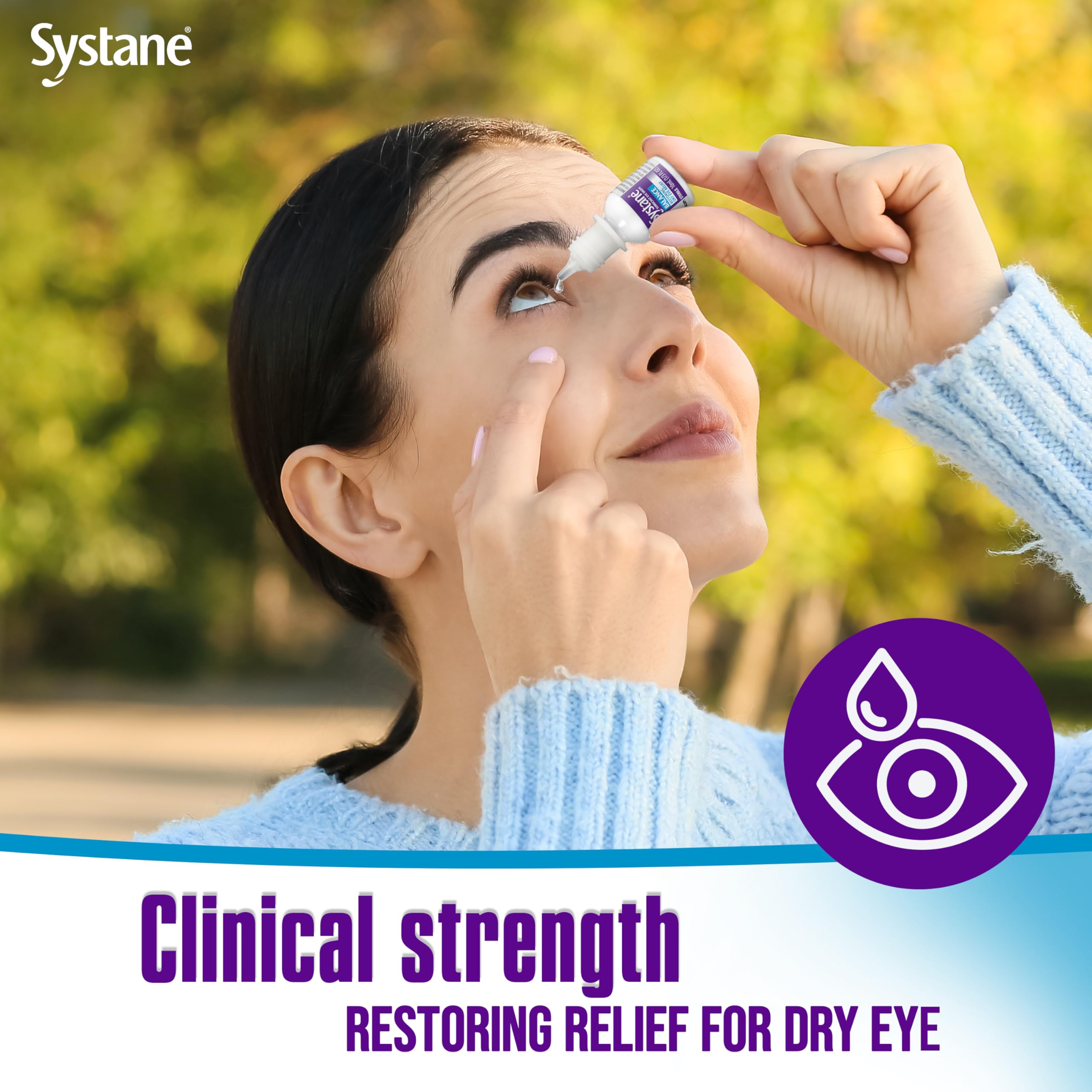 Systane BALANCE gota en primer plano demostrando viscosidad protectora