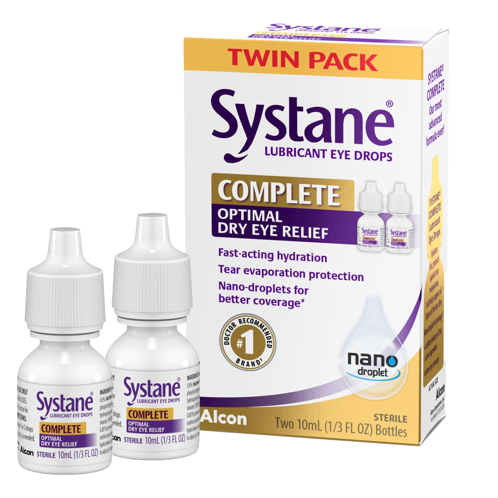 Systane frasco frontal mostrando el envase portátil y alivio inmediato