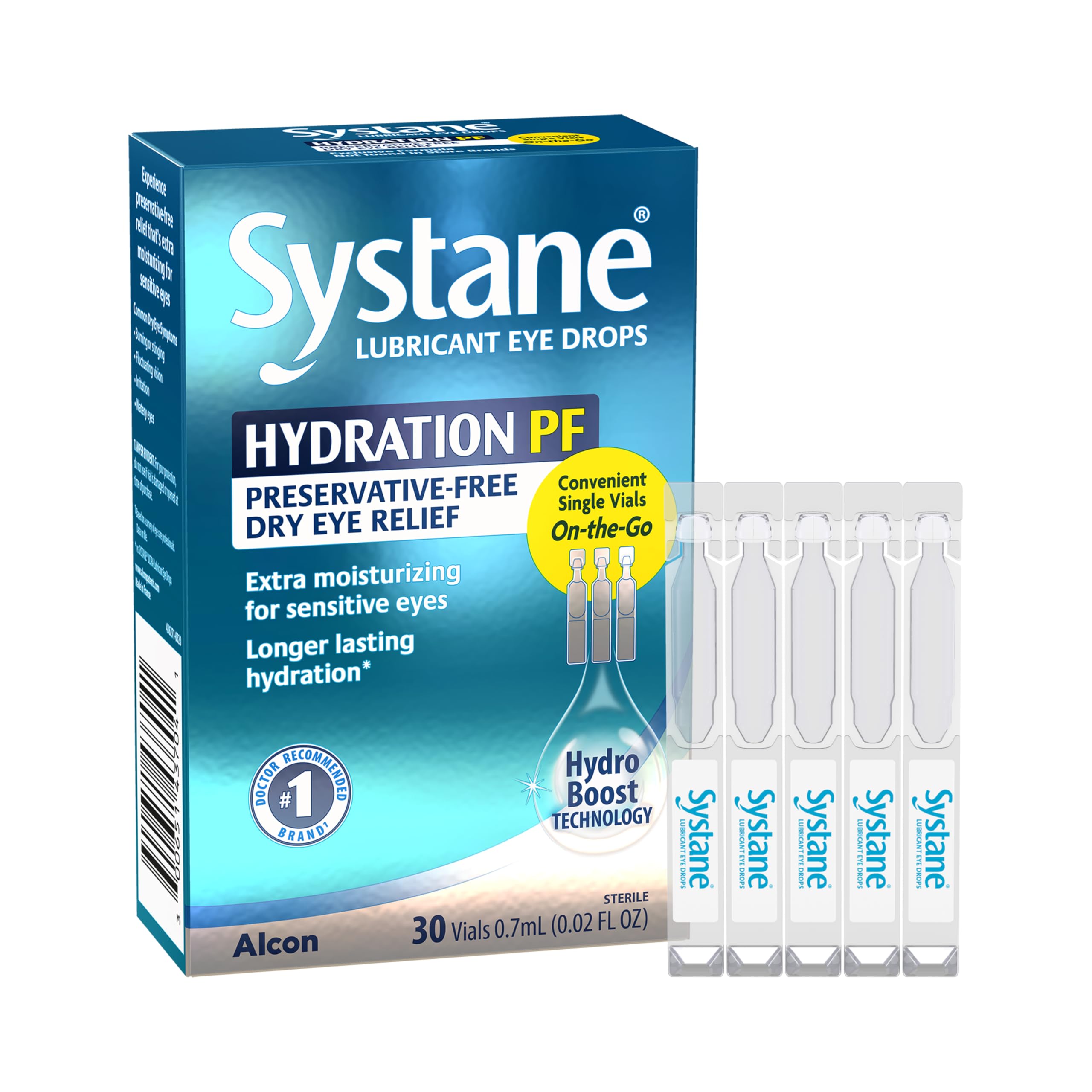 Systane envase frontal de viales monodosis que muestra higiene y conveniencia