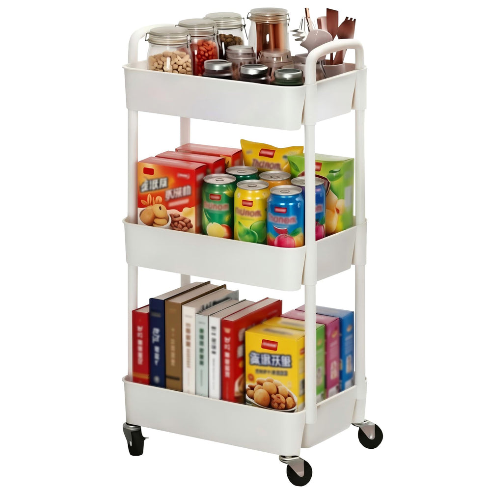 Sywhitta vista frontal del carrito blanco para almacenamiento móvil eficiente