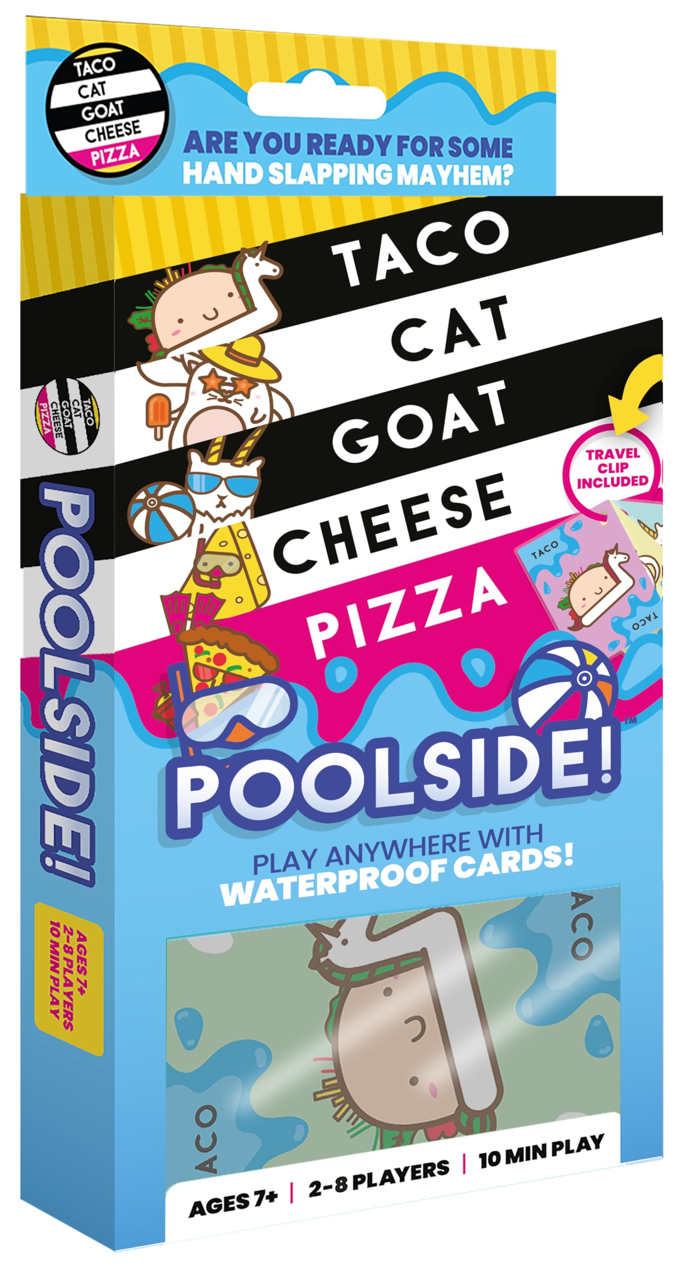Taco Cat Goat Cheese Pizza vista frontal del paquete resistente al agua, ideal para exteriores