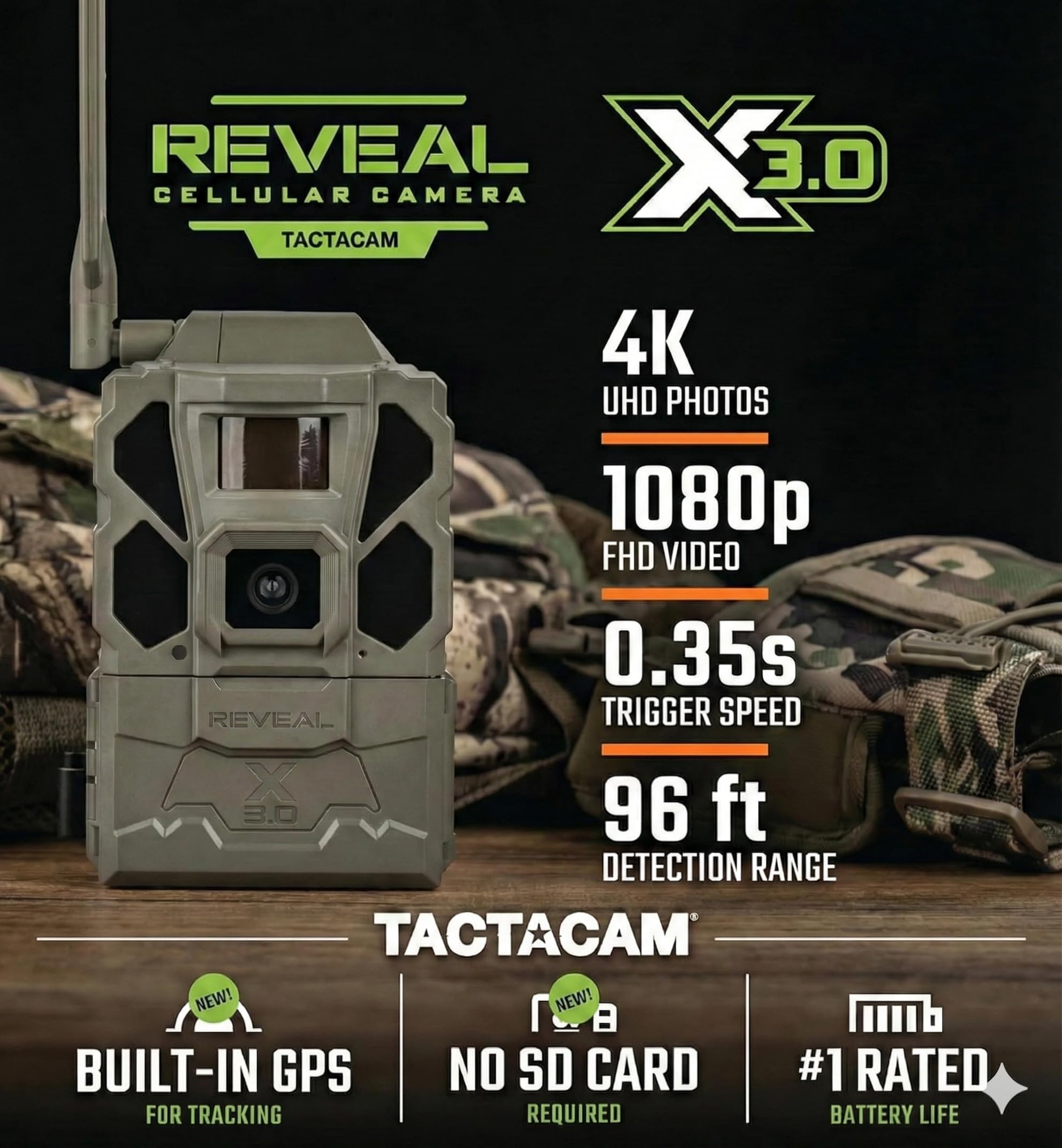 TACTACAM Reveal X detalle de antena preinstalada que mejora la conectividad celular