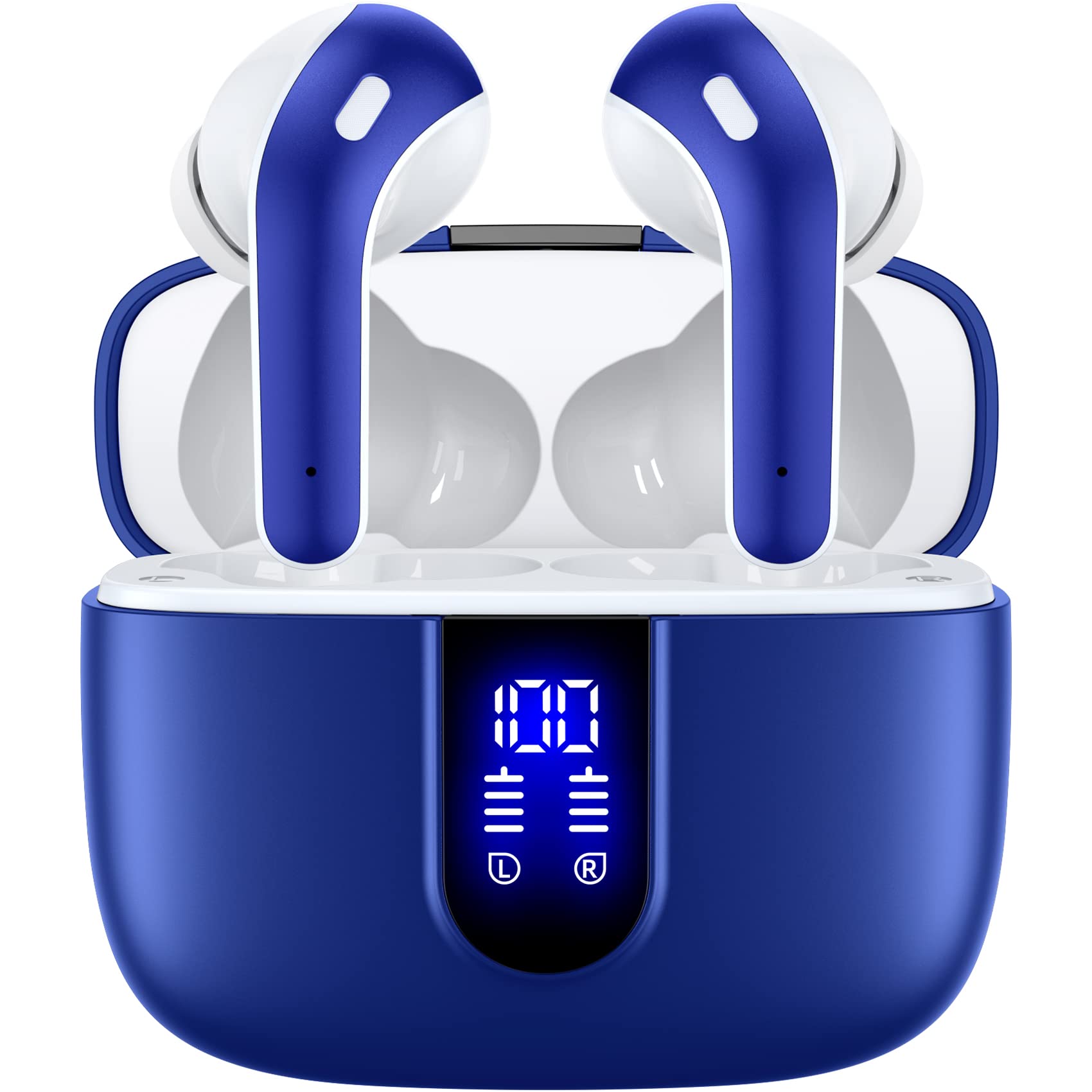 TAGRY auriculares X08 frontal y estuche abierto mostrando auriculares y beneficio de transporte