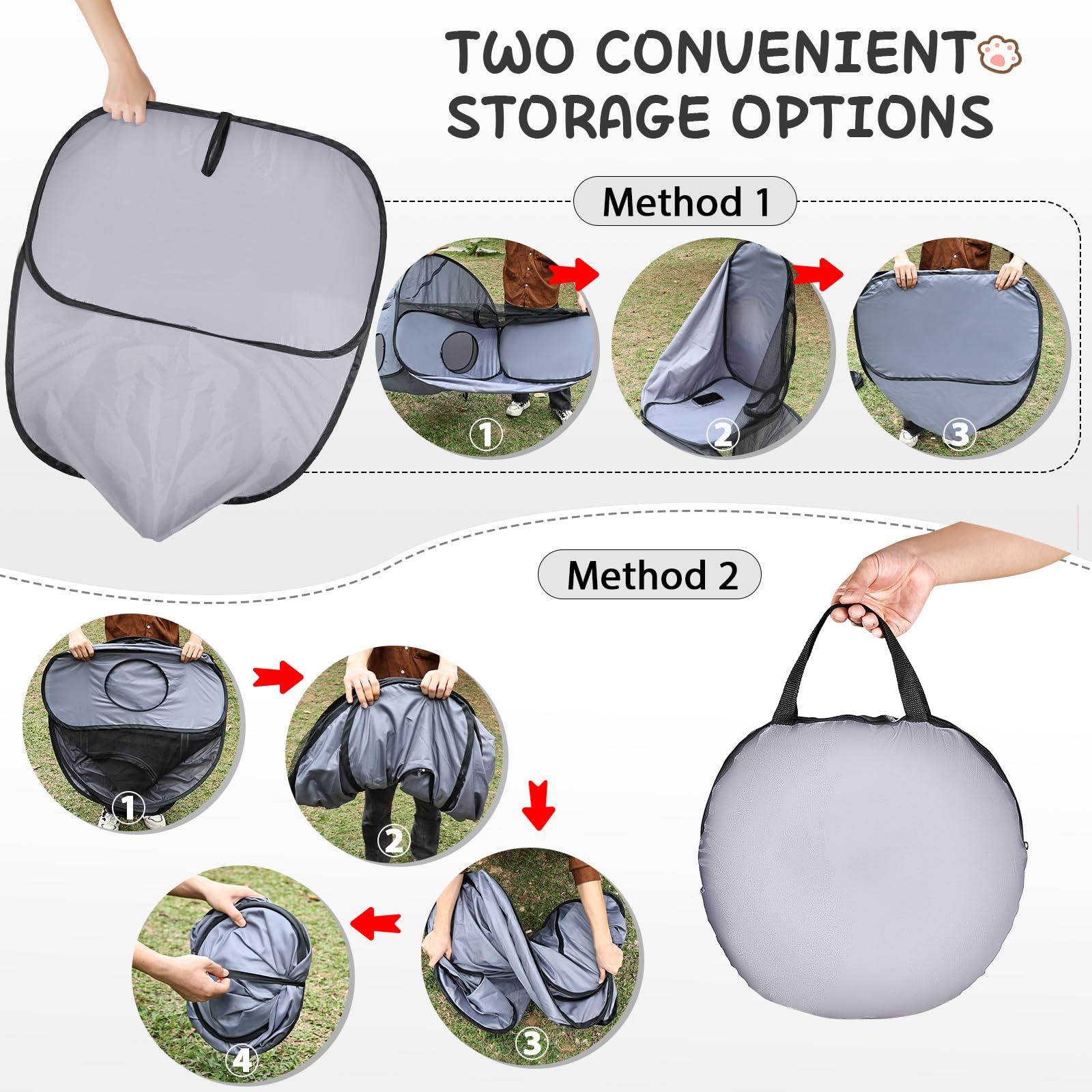 TailTastic playpen plegado listo para transporte y fácil guardado