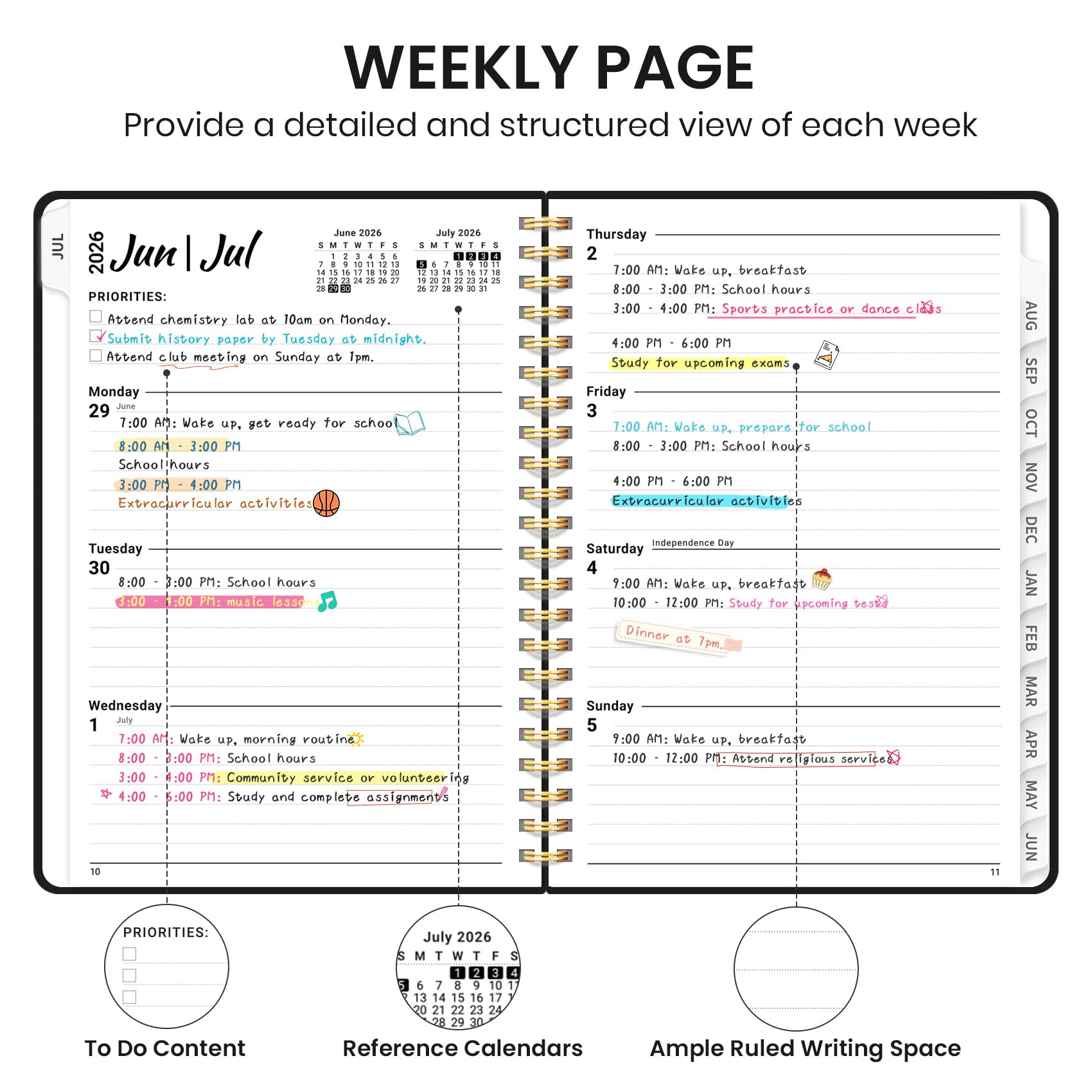 Taja vista semanal con secciones de tareas para organizar clases y trabajo