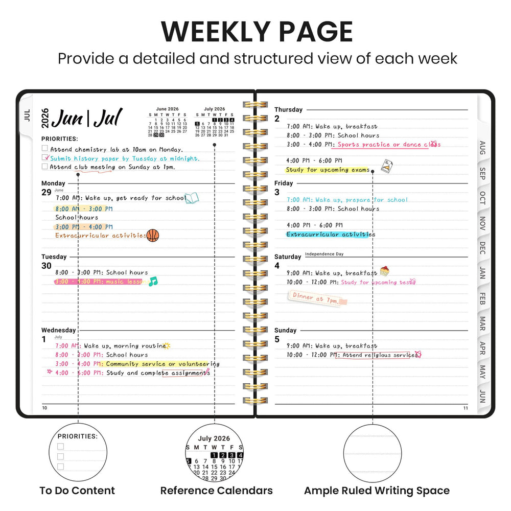 Taja vista semanal con secciones de tareas para organizar clases y trabajo