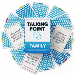TALKING POINT CARDS frente del mazo mostrando diseño y cantidad de cartas