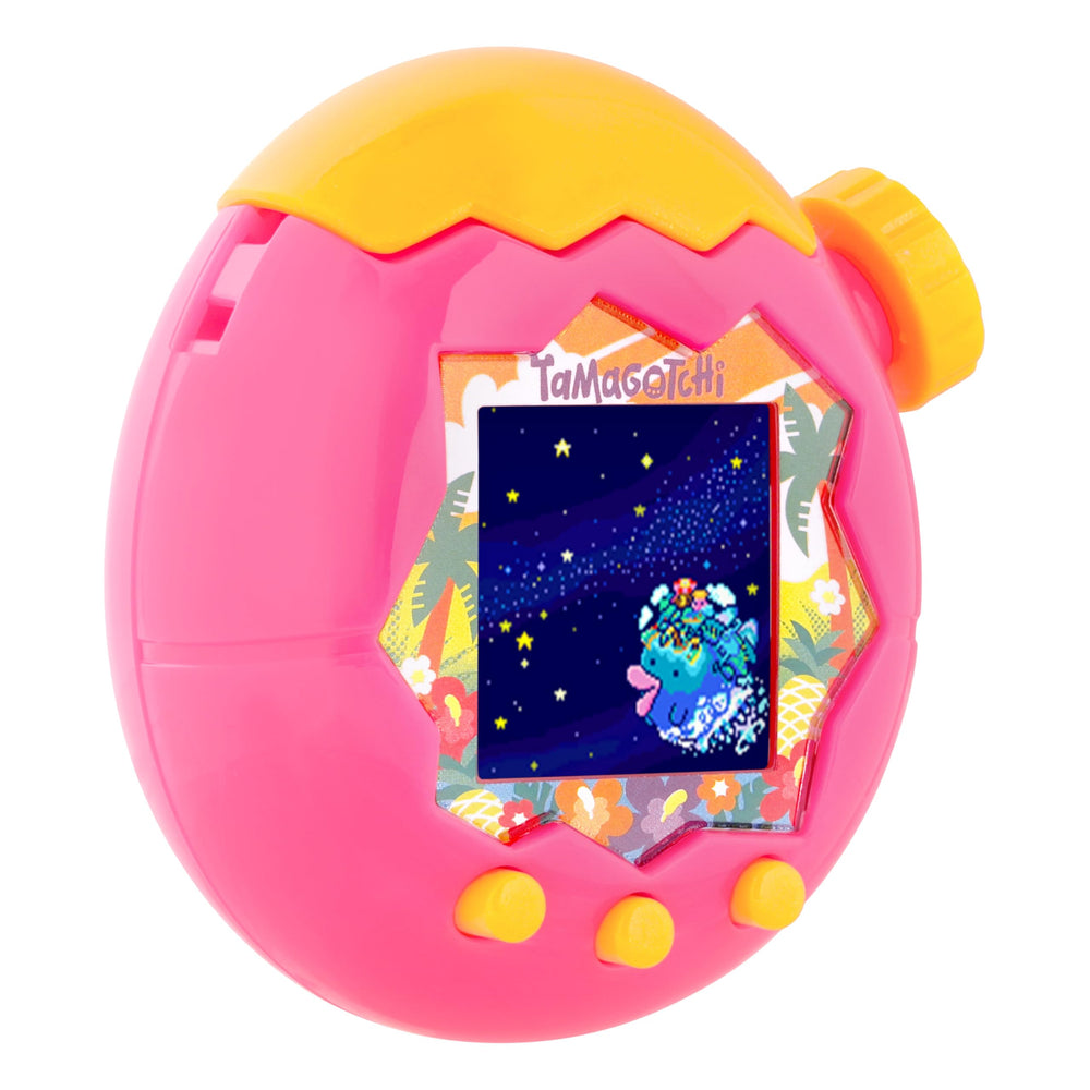 Detalle de la carcasa naranja y rosa, Tamagotchi diseño atractivo y durable