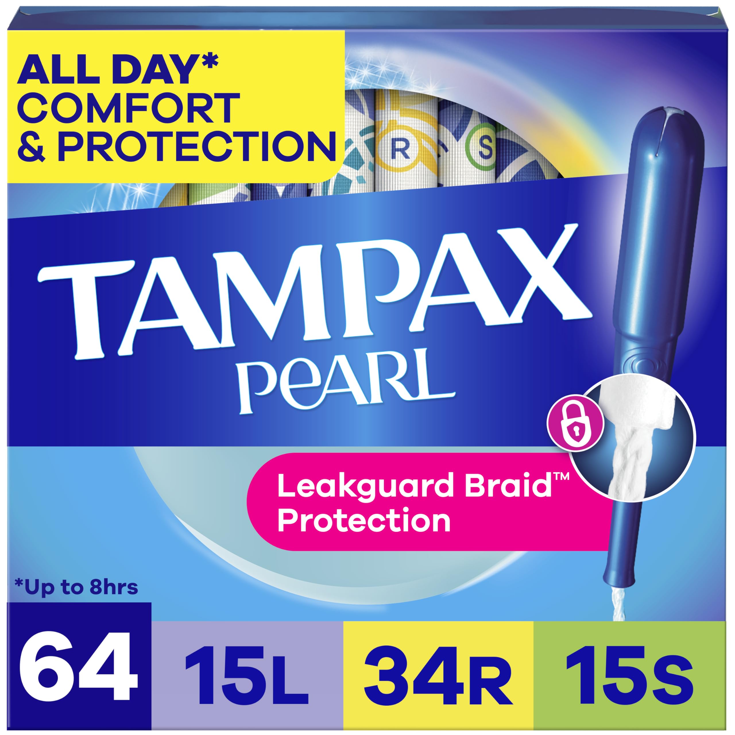 Tampax Pearl vista frontal del paquete mostrando protección