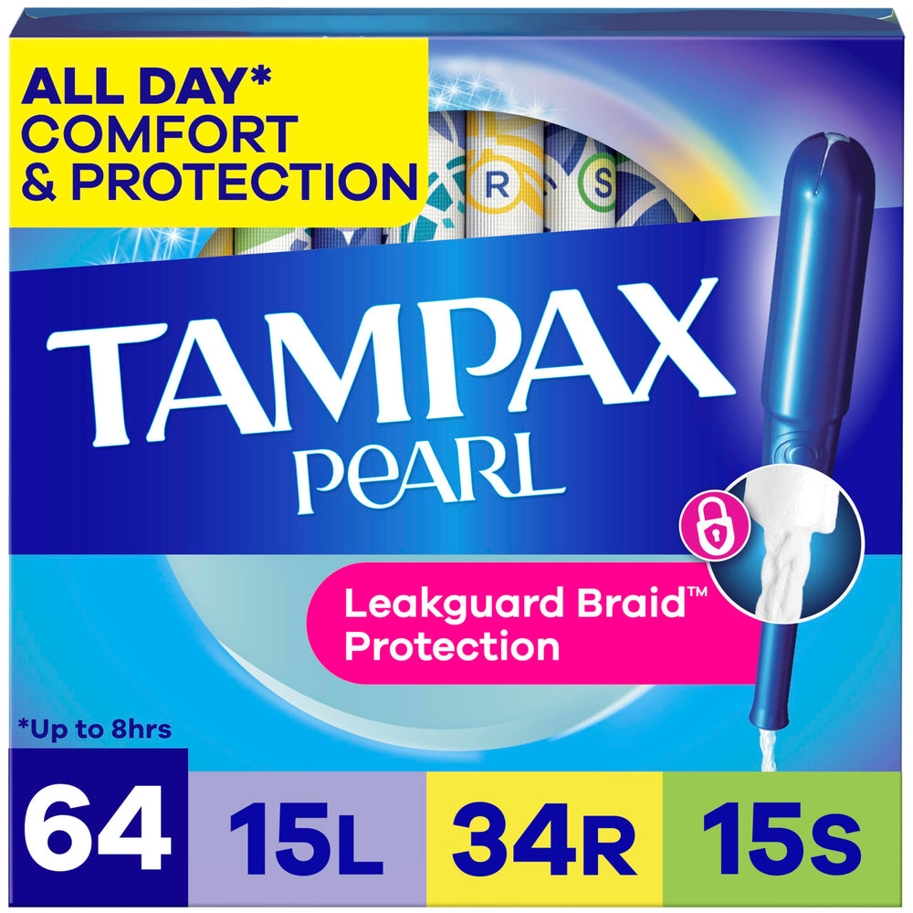Tampax Pearl vista frontal del paquete mostrando protección