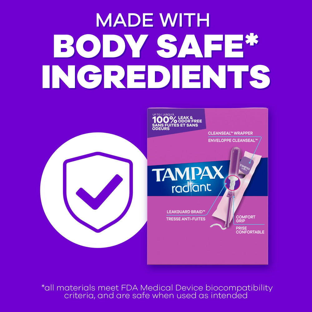Tampax Radiant envoltura CleanSeal para una eliminación discreta