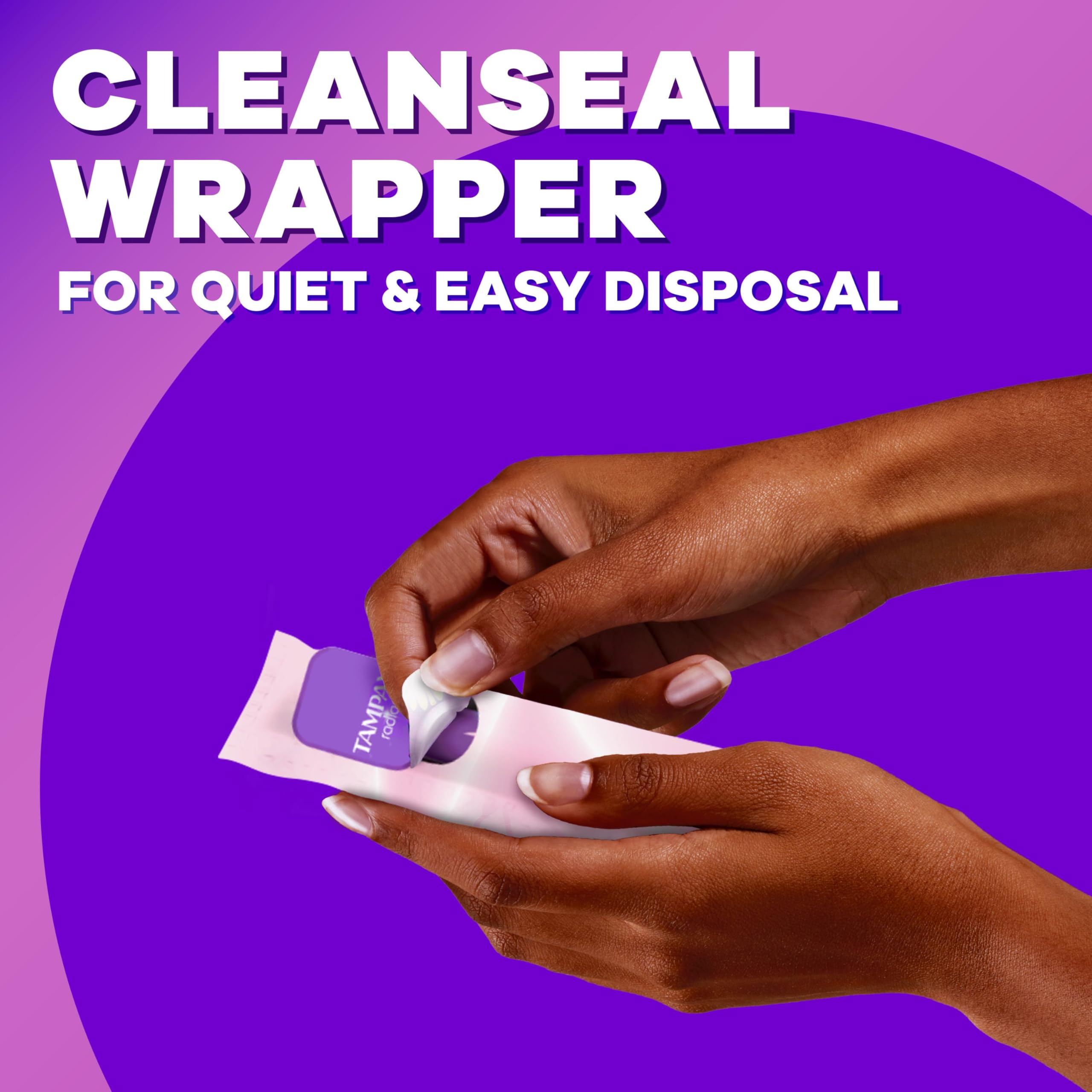 Tampax Radiant zoom en la trenza LeakGuard que ayuda a evitar fugas