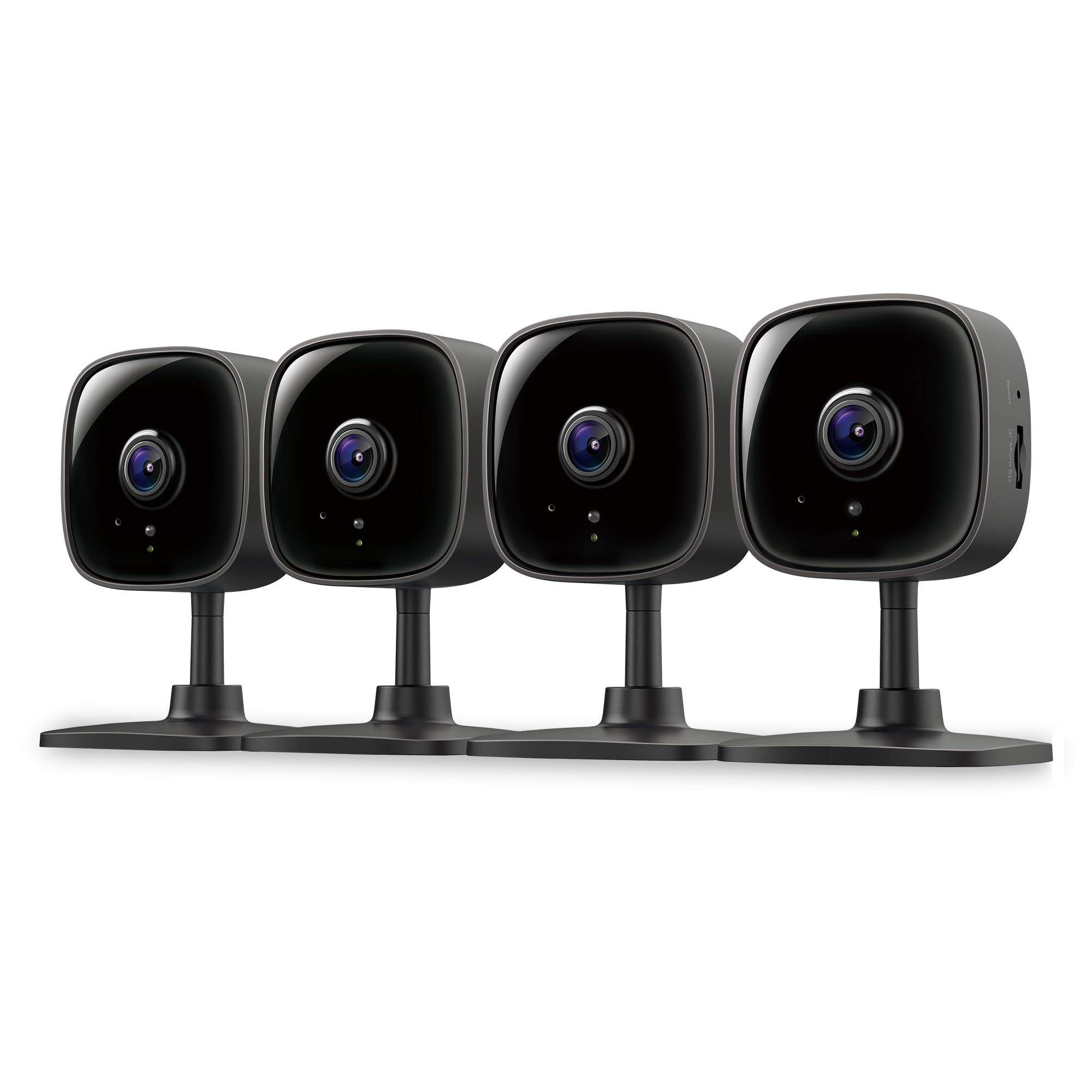 Tapo C101 frontal paquete de 4 mostrando cámaras y caja, vigilancia eficiente