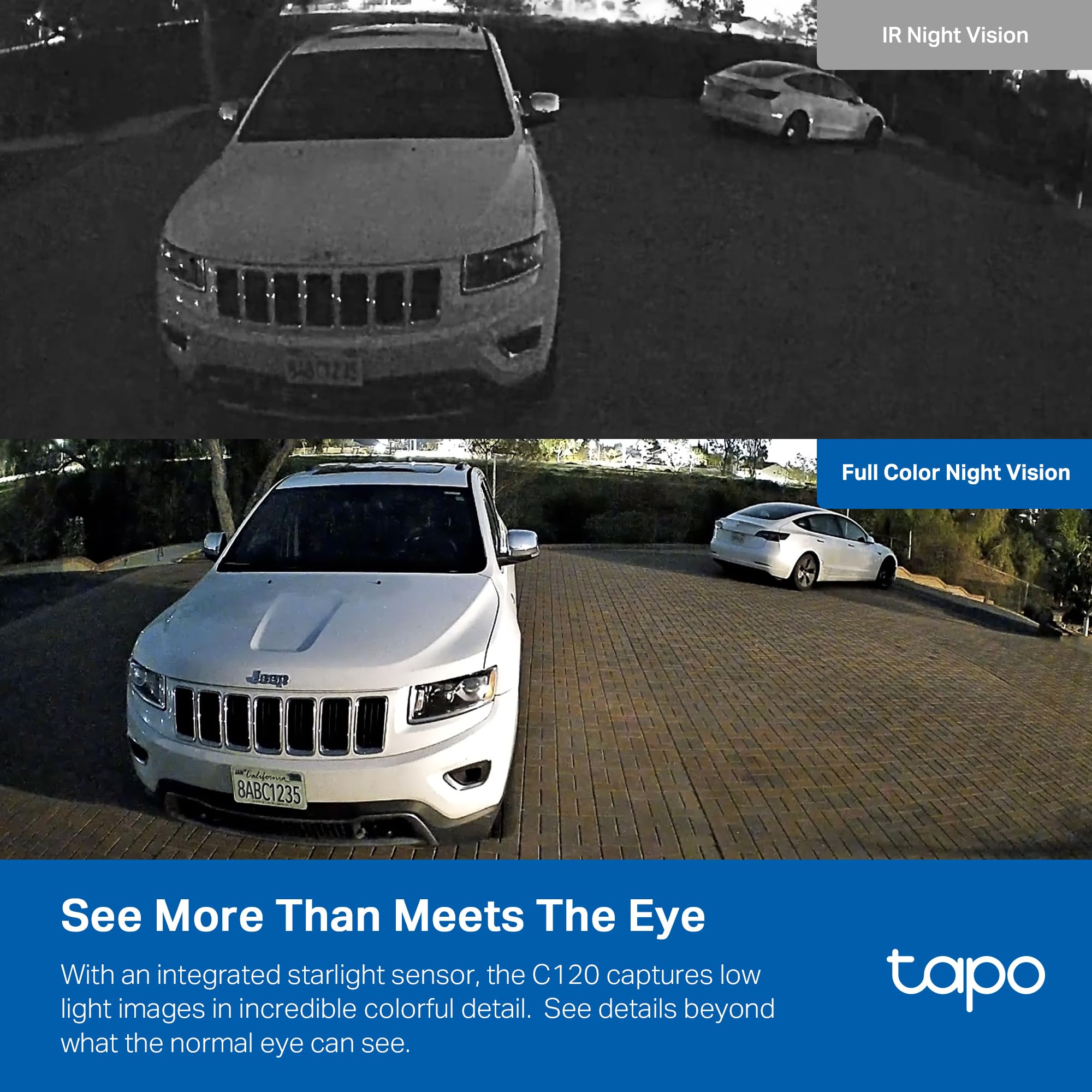 Tapo C120 primer plano del sensor starlight que ofrece mejor visión nocturna