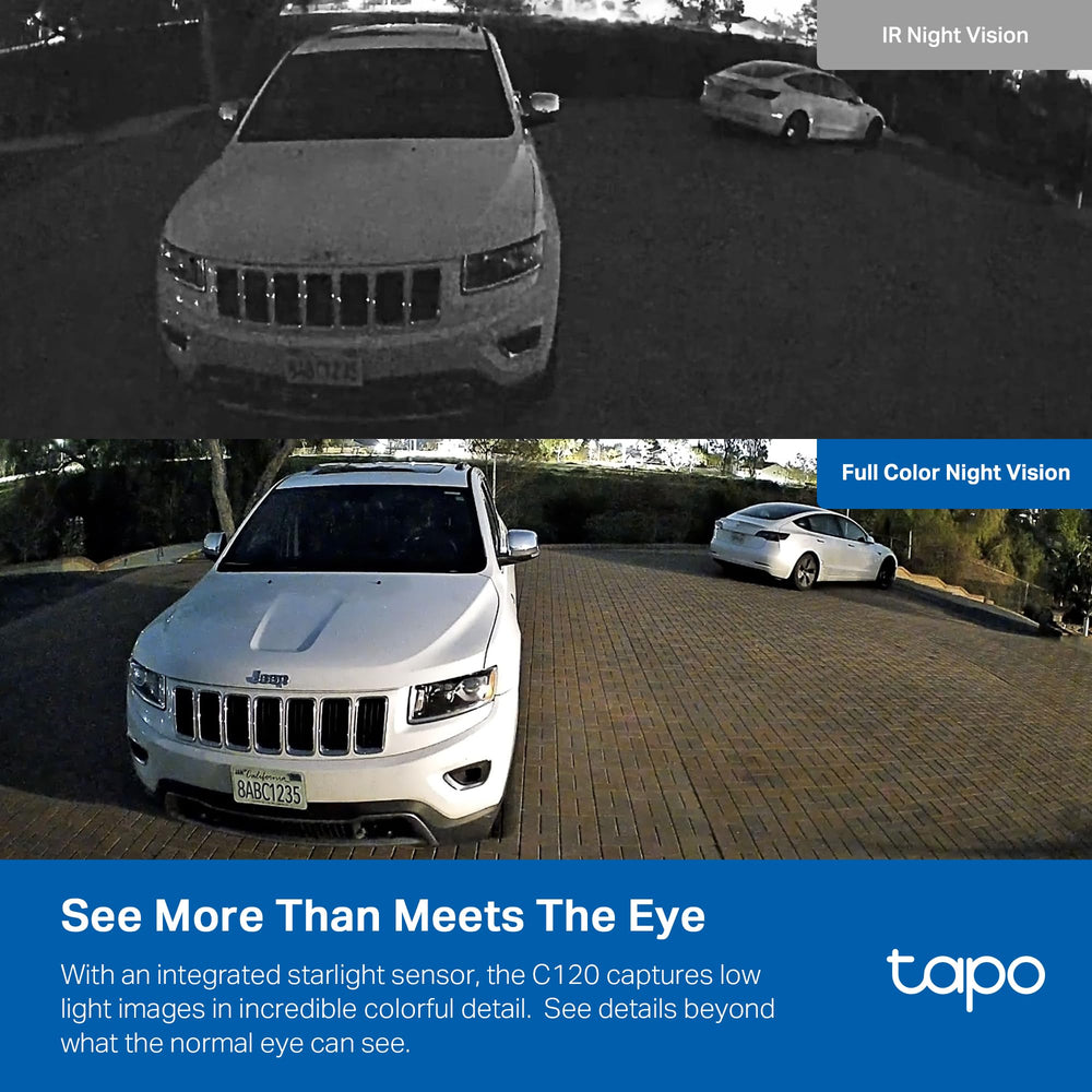 Tapo C120 primer plano del sensor starlight que ofrece mejor visión nocturna