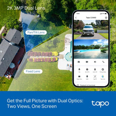 Tapo C246D lente fija gran angular capturando escena amplia y continua