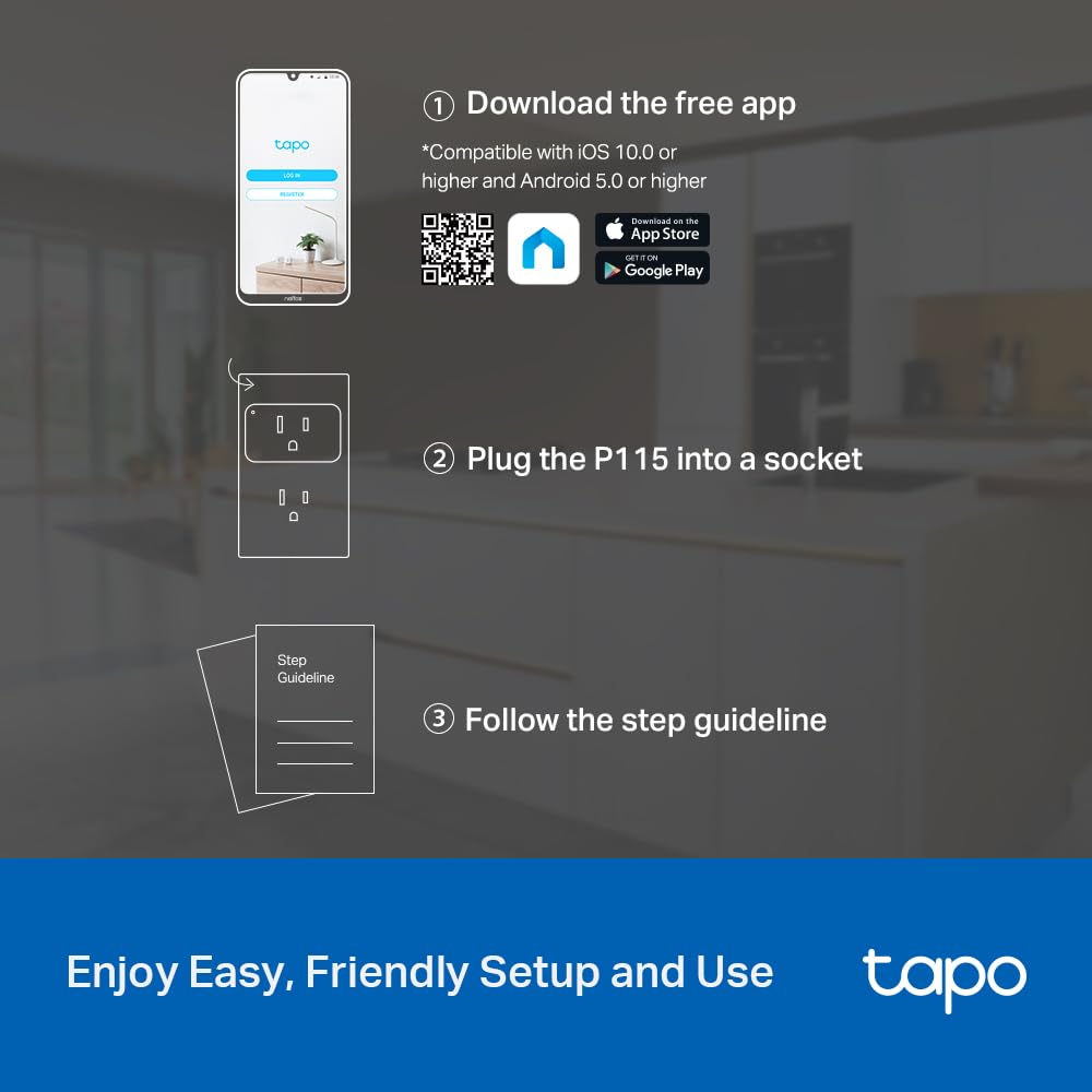 Escena lifestyle con varios Tapo P115 en uso doméstico, Tapo mejora comodidad y control remoto