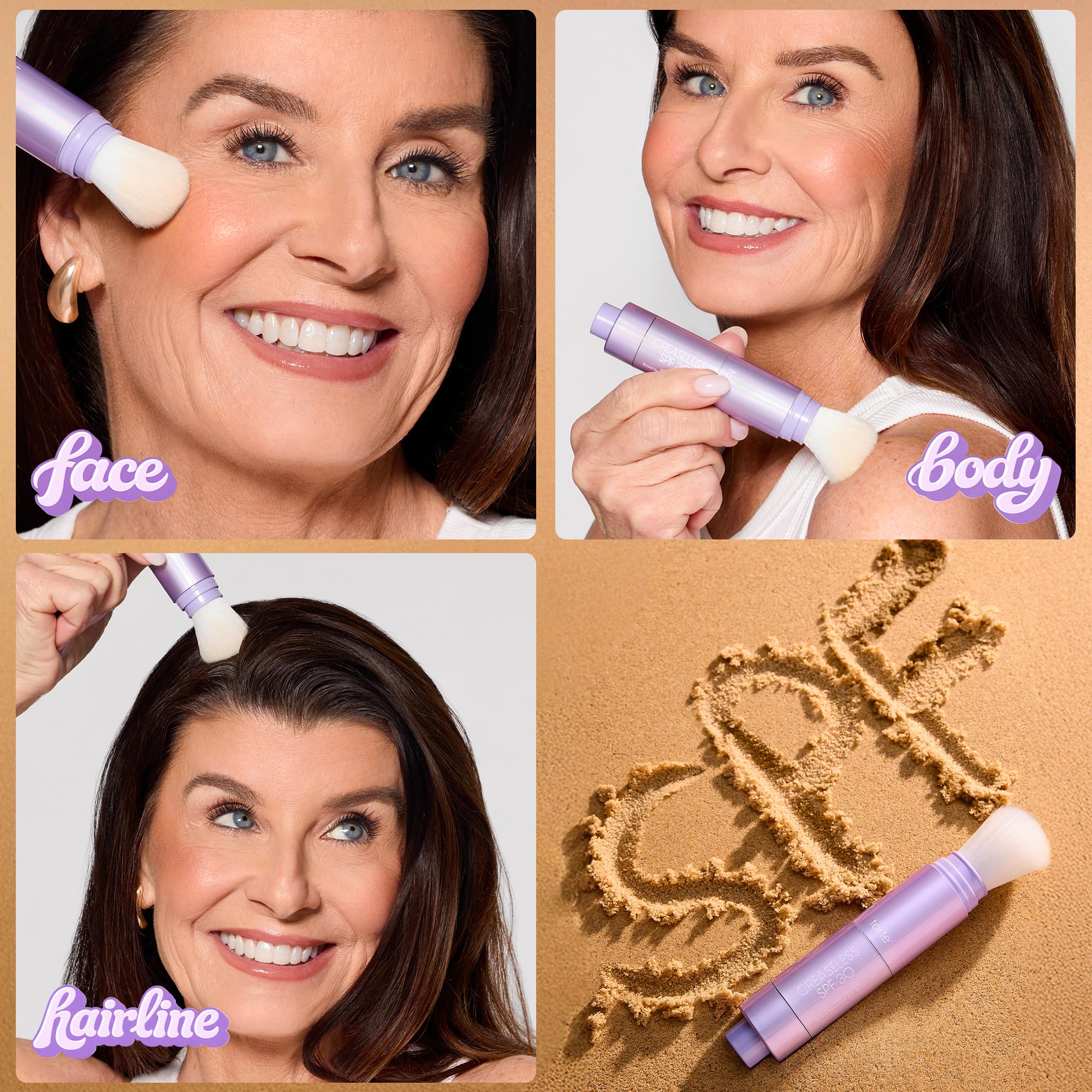 tarte creaseless aplicación en mejilla demostrando fijación y control de brillo