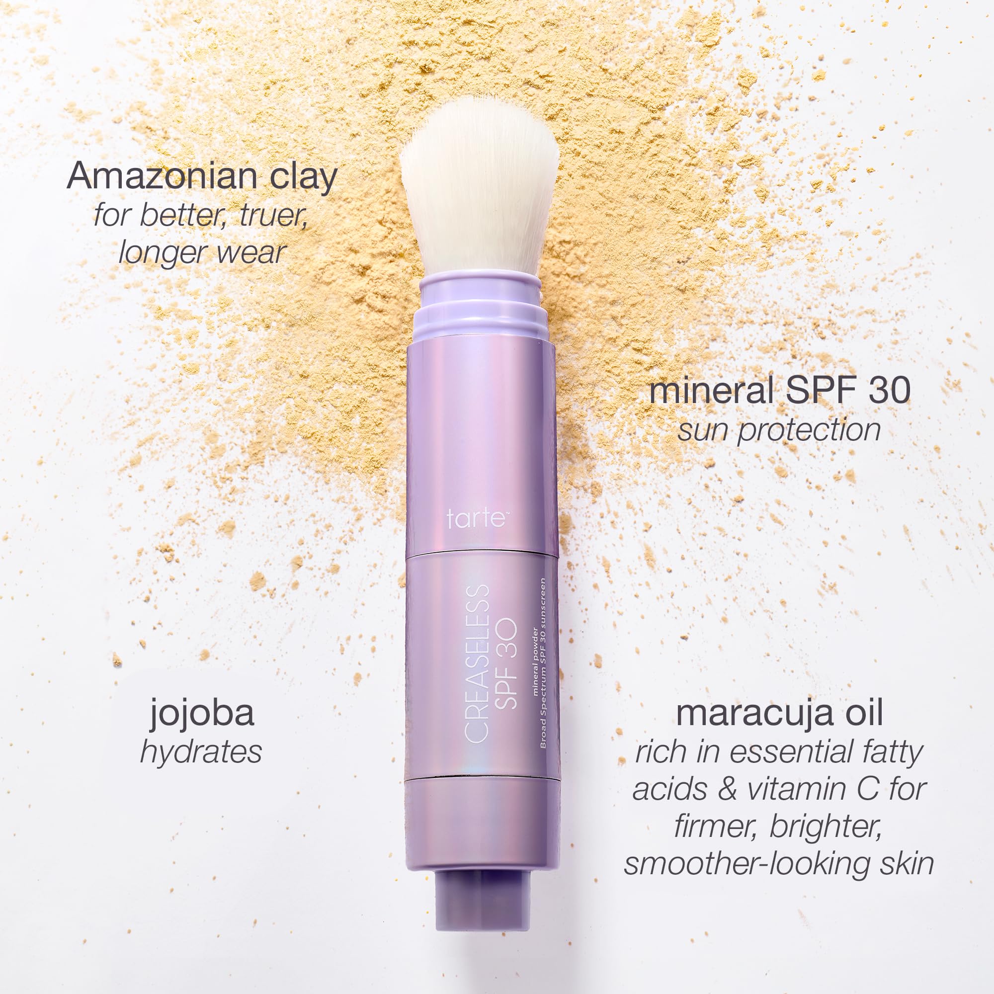 tarte creaseless detalle de etiqueta con información de SPF y claims veganos