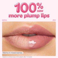 tarte labios antes y después aplicando el bálsamo, volumen y suavidad apreciables