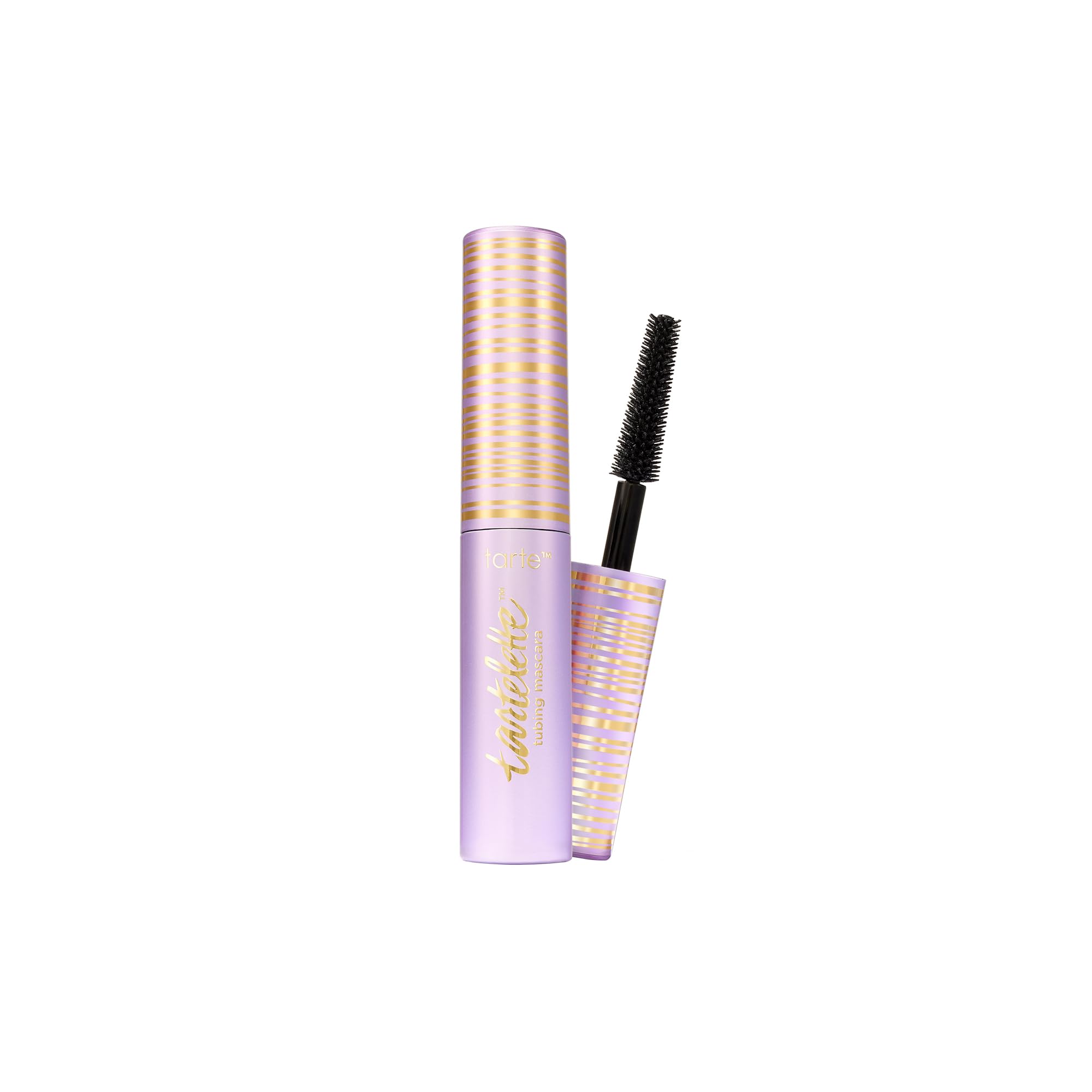 Tarte envase frontal negro mostrando la máscara travel size y beneficio duradero