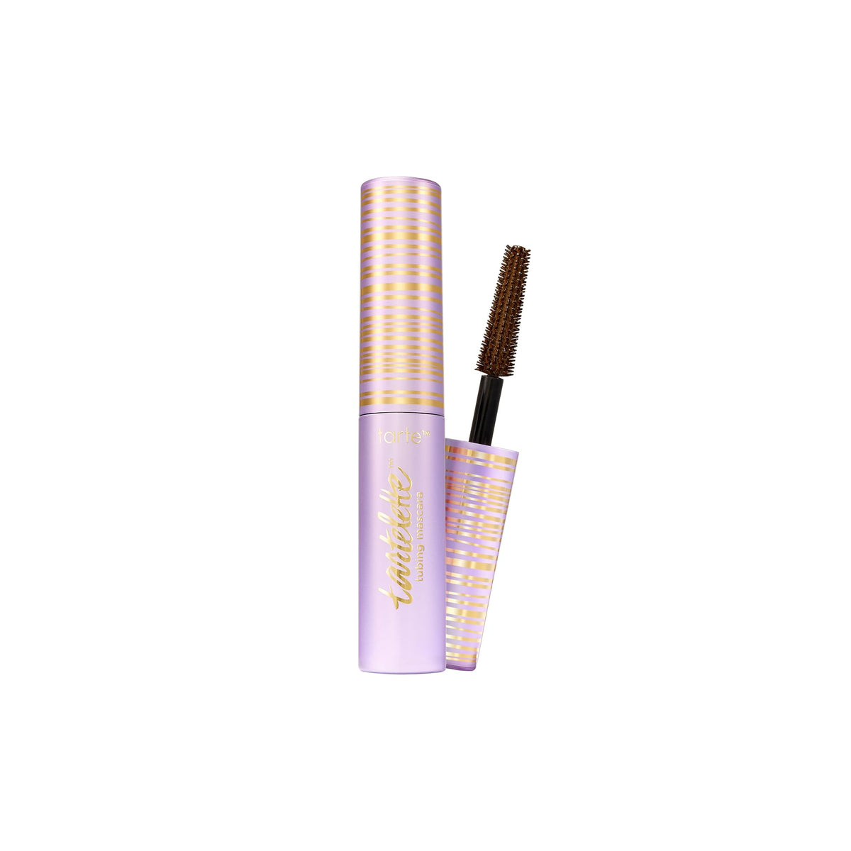 tarte mascara frontal en envase marrón, muestra diseño y tamaño travel