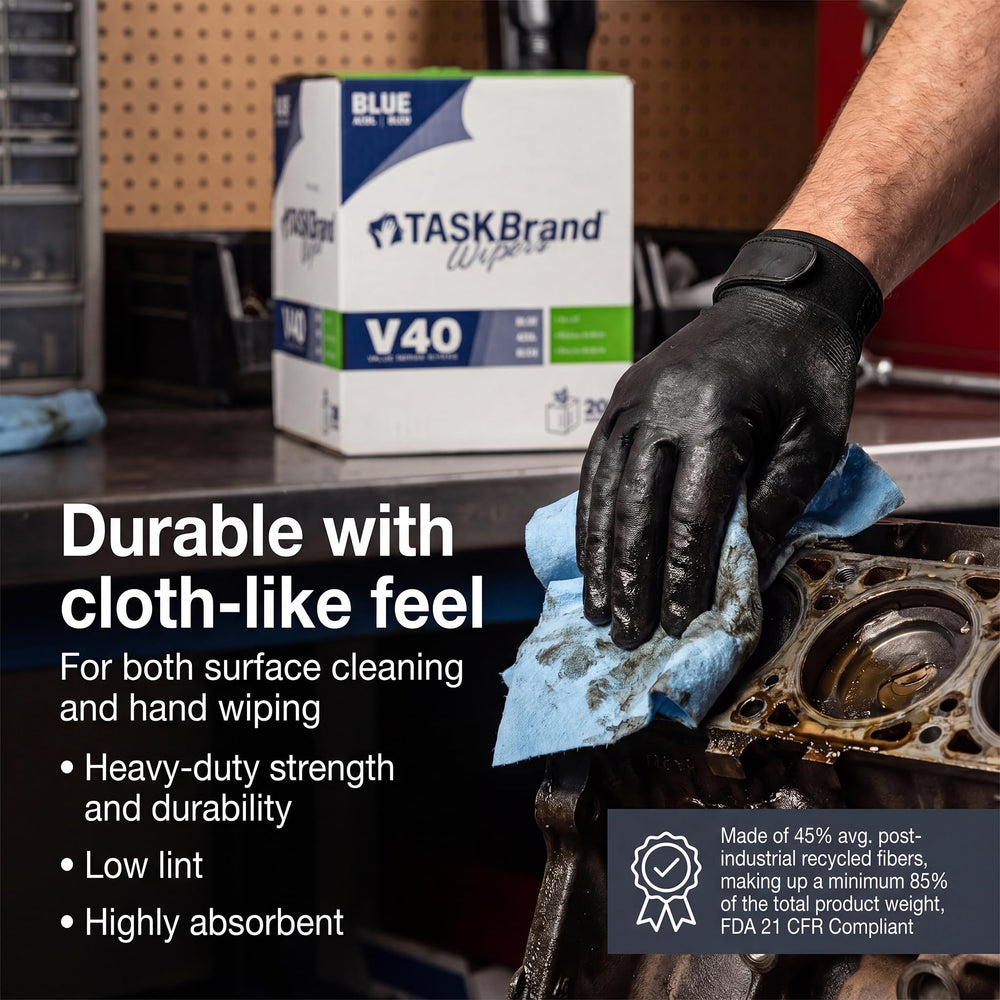 TaskBrand toalla absorbiendo aceite, ideal para derrames y solventes