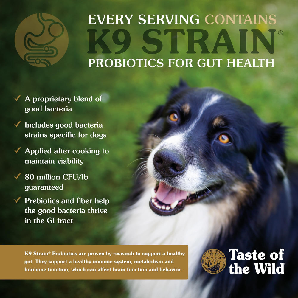 Taste of the Wild etiqueta nutricional enfocada en probióticos y ingredientes clave