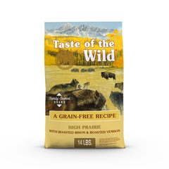 Taste of the Wild frente del paquete 14 lb mostrando la receta y beneficio proteico